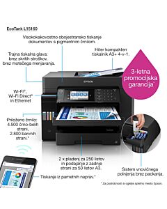 EPSON EcoTank L15160 MFP A3 Obojestransko tiskanje, skeniranje, kopiranje, faks, USB, LAN, USB gostitelj, Wi-Fi, Wi-Fi Direct, AirPrint