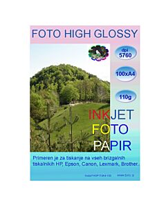 Foto High Glossy InkJet papir A4 x 100 listov 110g, visoke 5760 resolucije izpisa 