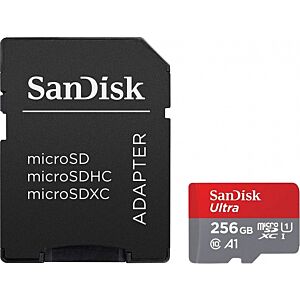 SDXC SANDISK MICRO 256GB ULTRA, 150MB/s, UHS-I, C10, A1, adapter