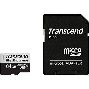 SDXC Transcend micro 64GB 350V, Endurance, 95/45 MB/s, C10, U1, adapter