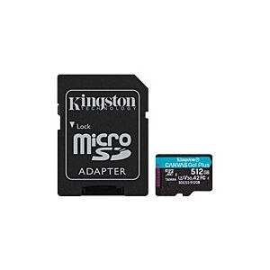 SDXC KINGSTON micro 512GB Canvas GO Plus, 170/90MB/s, C10, UHS-I, U3, V30, A2, adapter