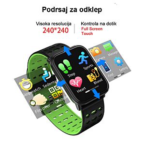 Tiko - digitalna pametna ročna ura - zapestnica s spremljanjem telesnih aktivnosti, kalorij, zdravja, opomnik klica, SMS-a, vodotesna iP67
