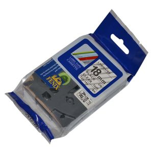 Fenix TZ-141 PROZOREN trak - ČRN izpis ( TZe141 ), 18mm trak, dolžine 8m, laminated - obstojen v ekstremnih pogojih