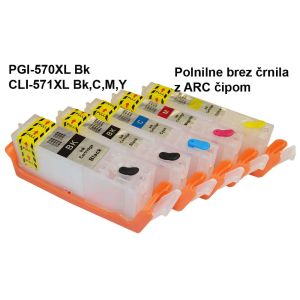 Komplet 5. POLNILNIH kartuš brez črnila FENIX C-PGI570XL & CLI571XL Pb/C/M/Y za Canon Pixma MG5750, MG6850, MG6851, TS5050, TS6050 v izvedbi OHIŠJE z ARC čipom in VLOŽEK-polnilni brez črnila velike XL kapacitete