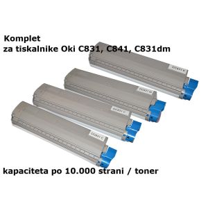 Komplet Fenix C831/C841 BCMY (4 tonerjev) za Oki C831, C841, C831dm nadomešča tonerje Oki 44844505, 44844506, 44844507, 44844508 - kapaciteta po 10.000 strani/barvo