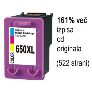 Fenix C-HP650XL C barvna nova kartuša dvojne kapacitete nadomešča HP št. 650 (CZ102AE, HP 650, ) za tiskalnike HP DeskJet Ink Advantage 1015, 1515, 1516, 2515, 2516, 2545, 2546, 2645, 3515, 3545, 4515, 4645 - kapaciteta za 522 strani (161% več)