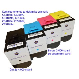 Komplet 4. tonerjev FENIX L-CS310XL Bk + C + M + Y za Lexmark CS310dn, CS310n, CS410dtn, CS410n, CS410dn, CS510de, CS510dte XL kapacitete 4.000 črna in po 3.000 strani vsaka barvna