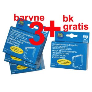 Komplet E-T0612+T0613+T0614 + gratis T0611bk za Epson Stylus D68, D88, DX3800, DX3850, DX4200, DX4250, DX4800, DX4850 - Komplet barvnih kartuš  FENIX E-T0612 + E-T0613 + E-T0614 + gratis črna E-T0611, 4 x 12ml