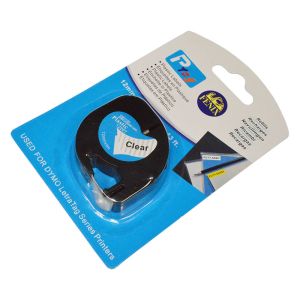 Fenix D-12267Bk/Clear PROZOREN trak ČRN izpis, 12mm x 4m, plastificiran, za LetraTag tiskalnike nadomešča trak Dymo SO721530/12267