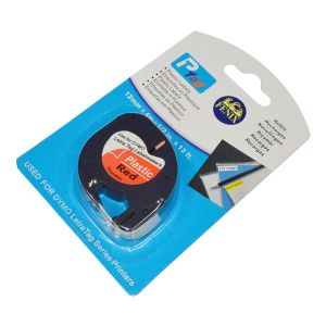 Fenix D-91203Bk/R RDEČ trak ČRN izpis, 12mm x 4m, plastificiran, za LetraTag tiskalnike nadomešča trak Dymo SO721630/91203