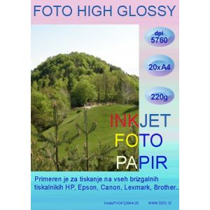 Foto High Glossy InkJet papir A4 x 20 listov 220g, visoke 5760 resolucije izpisa